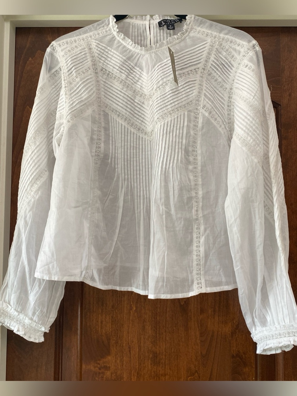 J. Crew Lace-trim pintuck top in cotton voile Sz M White New